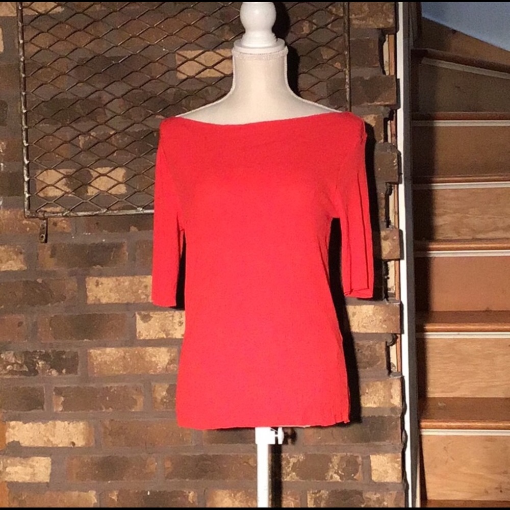 Dilvin raw edge stretchy blouse red M